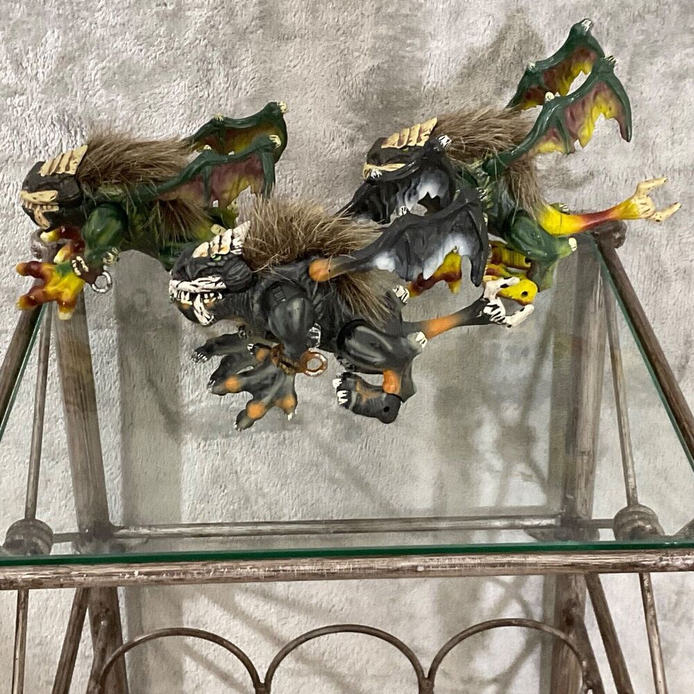 Mega Bloks Lot of 3  Vorgan Fire & Ice Hairy Dragon Beasts #9879 -2 green 1-gray